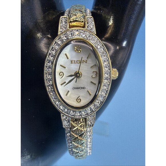 Ladies Elgin Gold Tone and Clear Gemstone Watch EG9857 Beautiful Condition